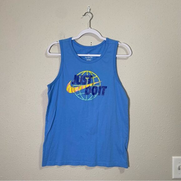Nike "The Nike Tee" Tank Top Blue W/ Just Do It Logo In Front Men's Size Medium - Picture 4 of 9